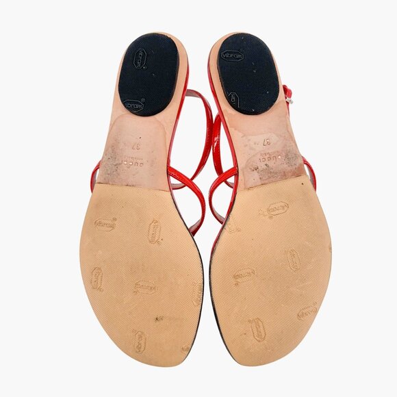 Gucci Crystal GG Interlock T-Strap Sandals EU 37 US 7 Red Patent Flat Logo Thong - Picture 11 of 13